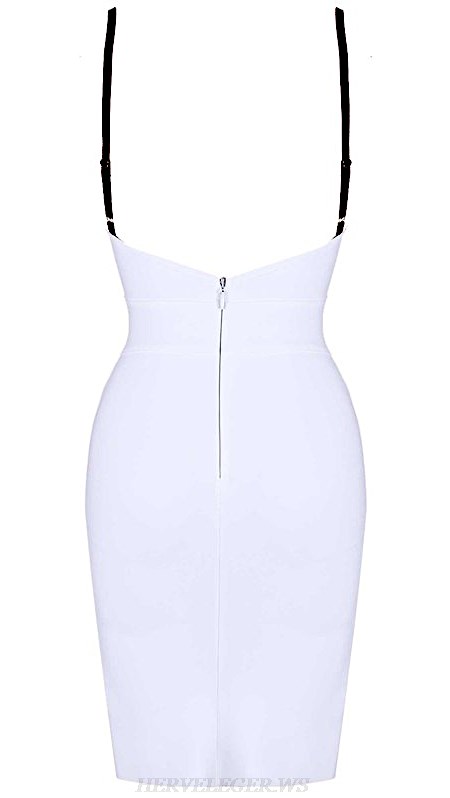 Herve Leger White Brown Slit Bandage Dress