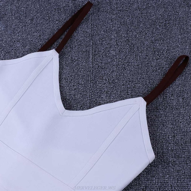 Herve Leger White Brown Slit Bandage Dress