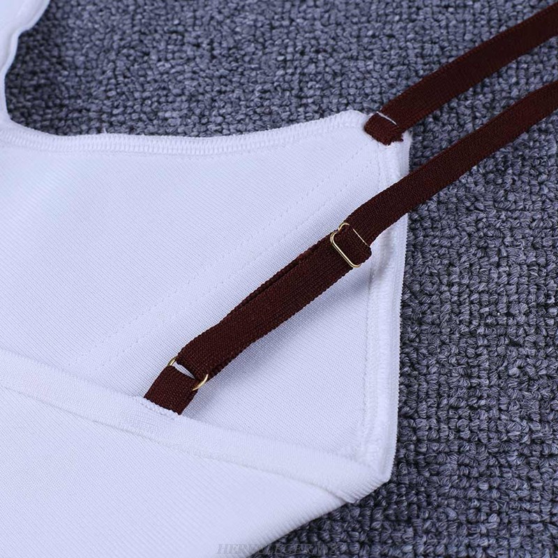 Herve Leger White Brown Slit Bandage Dress