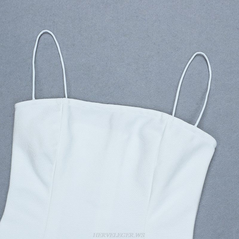 Herve Leger White Straps Strapless Bandage Dress