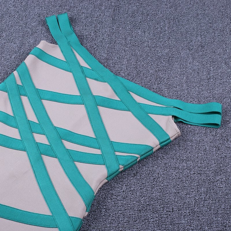 Herve Leger Nude Green Bardot Bandage Dress