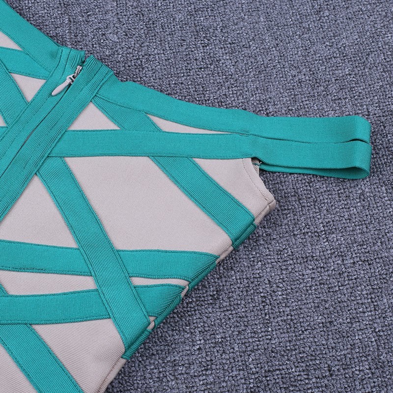 Herve Leger Nude Green Bardot Bandage Dress