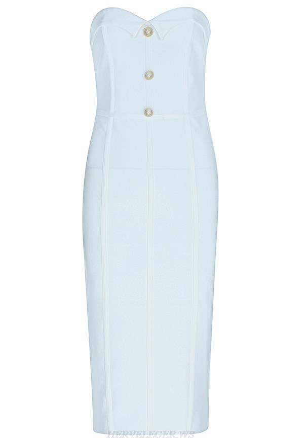 Herve Leger White Button Bandeau Bandage Dress