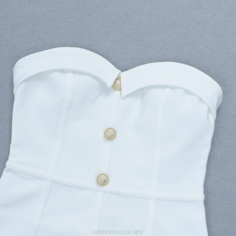 Herve Leger White Button Bandeau Bandage Dress
