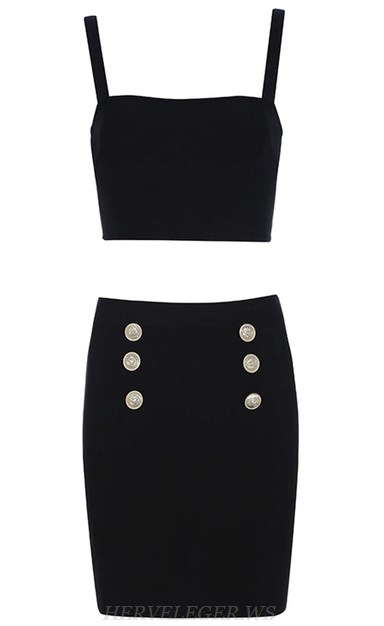 Herve Leger Black Button Detail Two Piece Bandage Dress