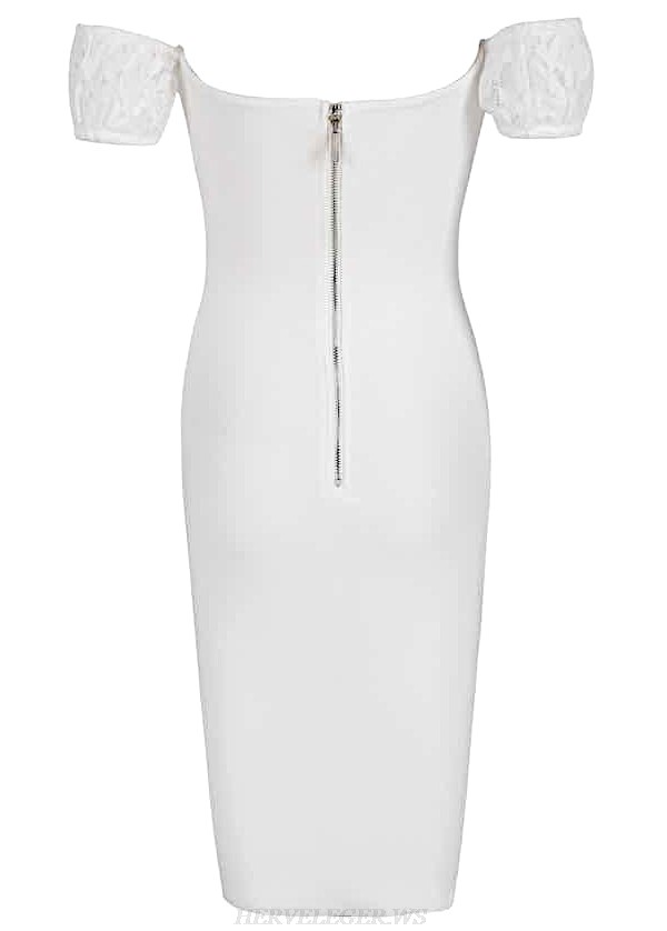 Herve Leger White Corset Bardot Bandage Dress