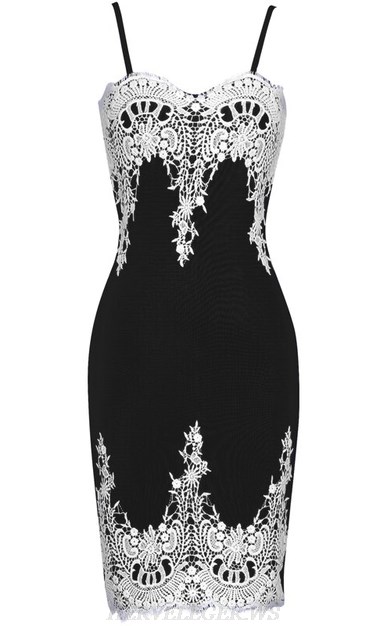 Herve Leger Black And White Crochet Strapless Bandage Dress