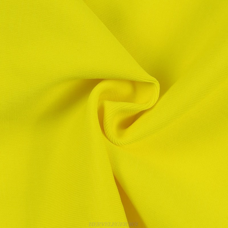 Herve Leger Yellow Plunge V Neck Bandage Dress