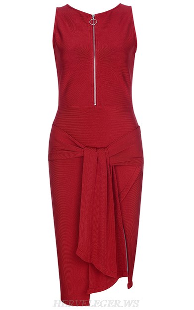 Herve Leger Red Tie Detail Bandage Dress