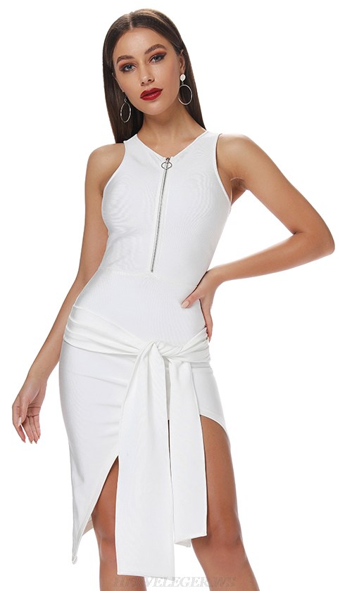 Herve Leger White Tie Detail Bandage Dress