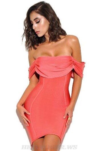 Herve Leger Coral Bardot Strapless Bandage Dress Herve Leger Coral Bardot Strapless Bandage Dress