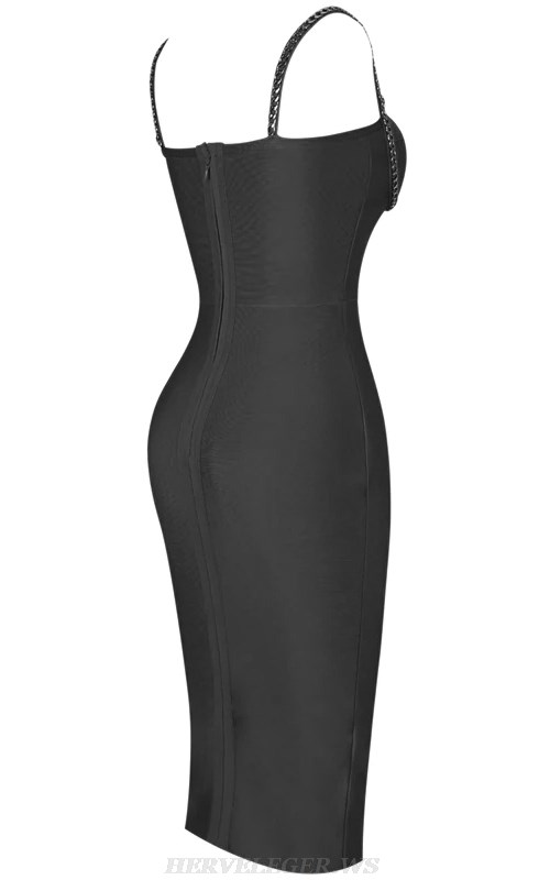 Herve Leger Black Chain Bustier Bandage Dress