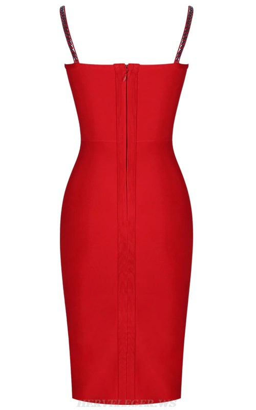 Herve Leger Red Chain Bustier Bandage Dress
