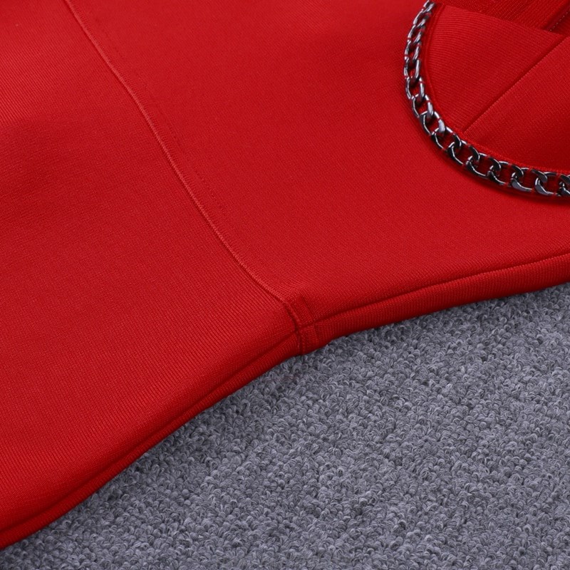 Herve Leger Red Chain Bustier Bandage Dress