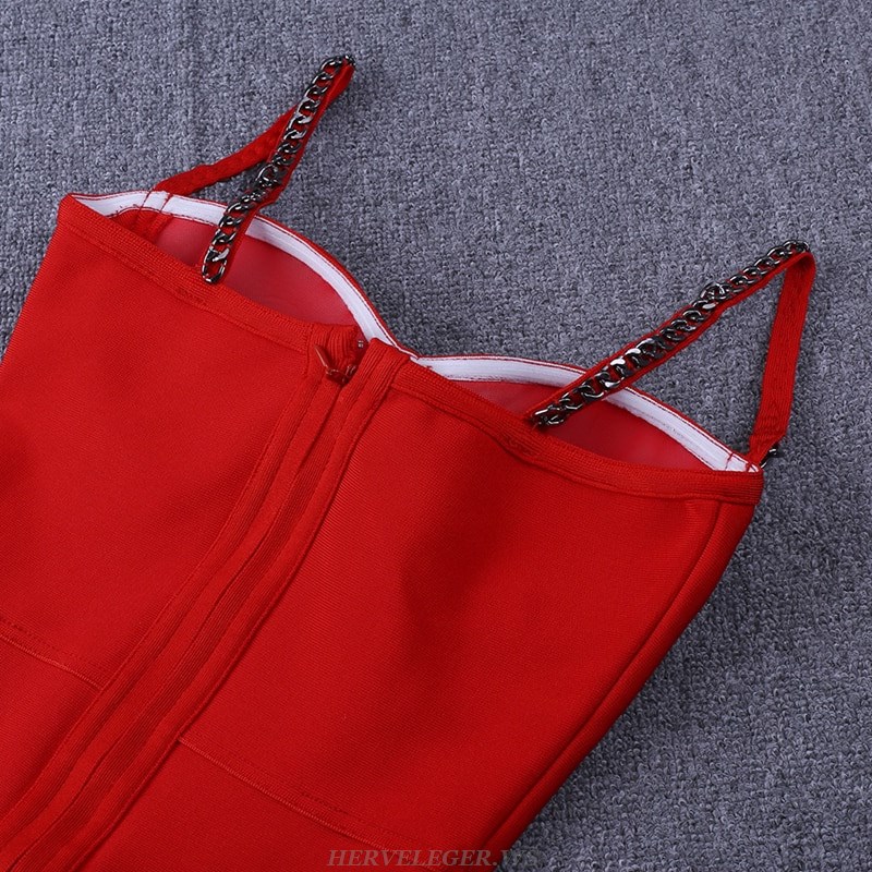 Herve Leger Red Chain Bustier Bandage Dress