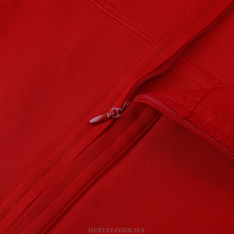 Herve Leger Red Chain Bustier Bandage Dress