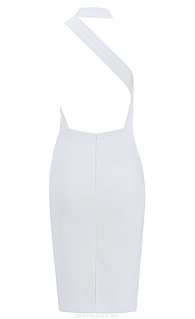Herve Leger White Asymmetric Bandage Dress
