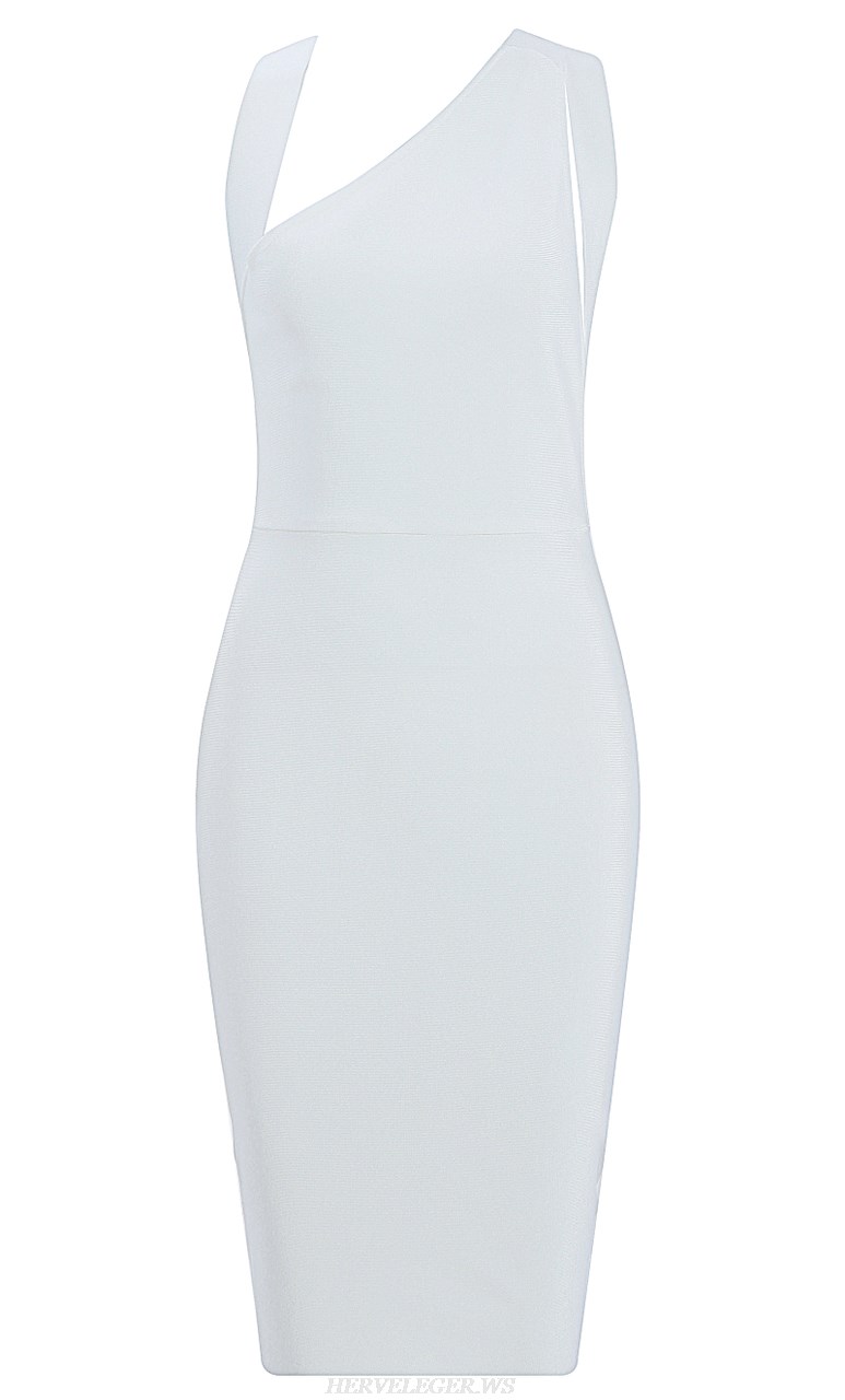 Herve Leger White Asymmetric Bandage Dress