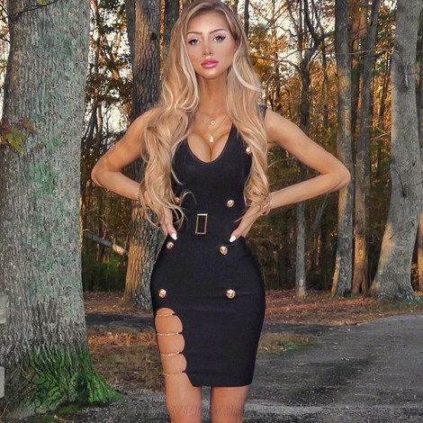 Herve Leger Black Belt Slit Bandage Dress