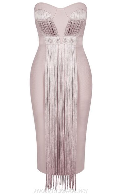 Herve Leger Nude Bustier Bandeau Tassel Bandage Dress Herve Leger Nude Bustier Bandeau Tassel Bandage Dress
