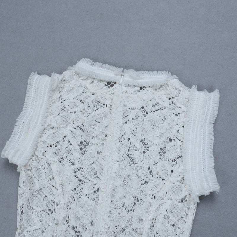 Herve Leger White Crochet Fluted Dress