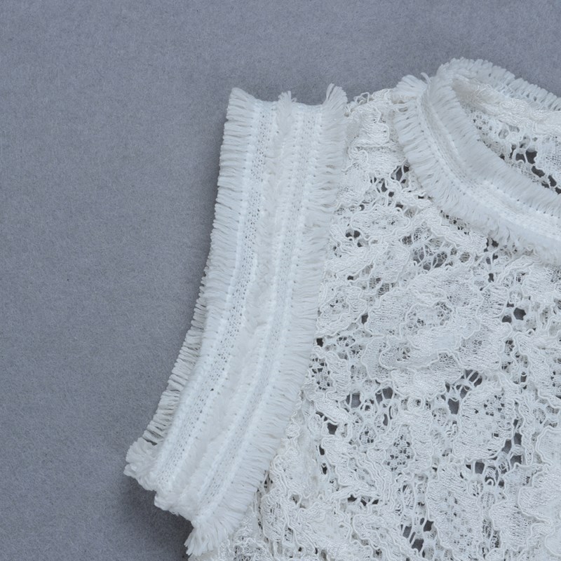 Herve Leger White Crochet Fluted Dress