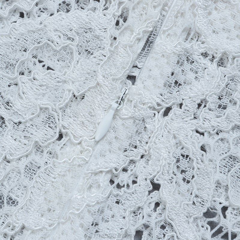 Herve Leger White Crochet Fluted Dress