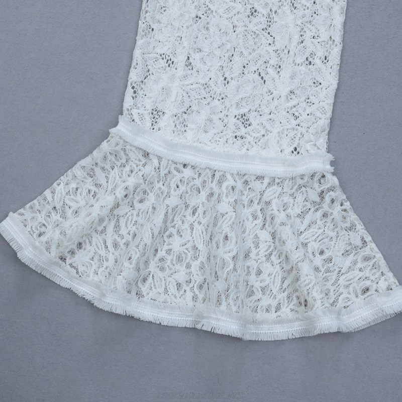 Herve Leger White Crochet Fluted Dress