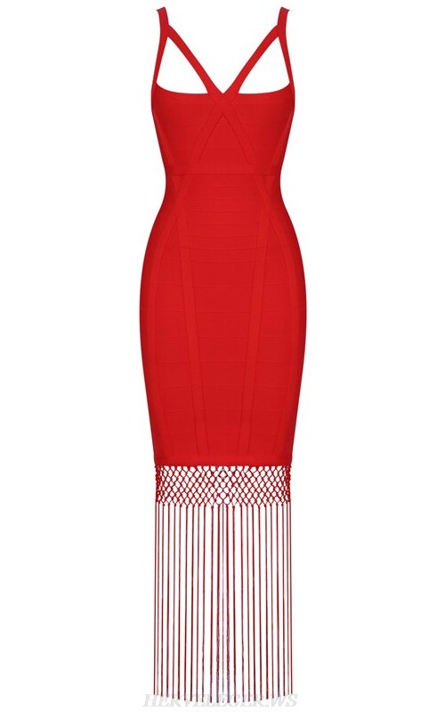 Herve Leger Red Fringe Crochet Bandage Dress