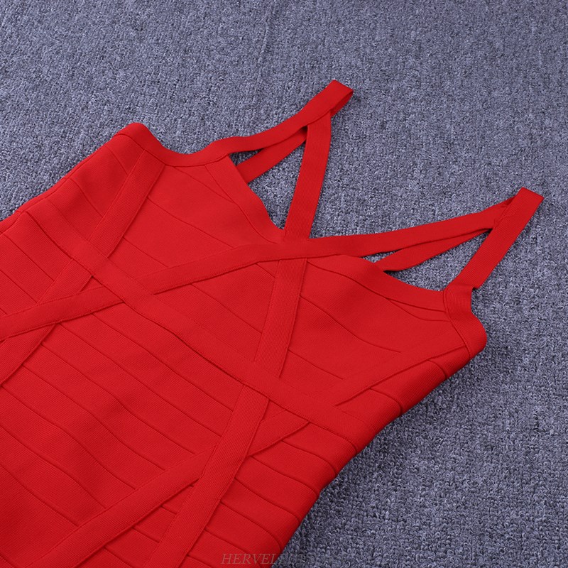 Herve Leger Red Fringe Crochet Bandage Dress