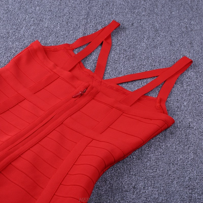Herve Leger Red Fringe Crochet Bandage Dress