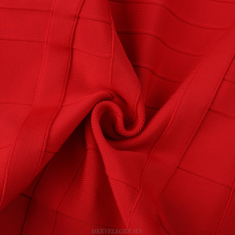 Herve Leger Red Fringe Crochet Bandage Dress