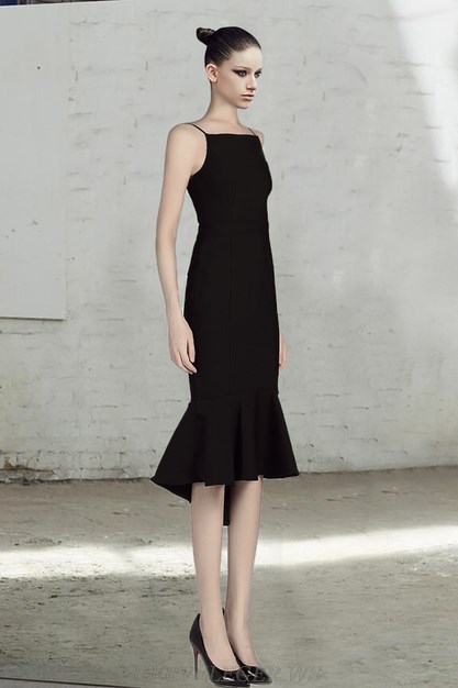 Herve Leger Black High Low Fluted Bandage Dress