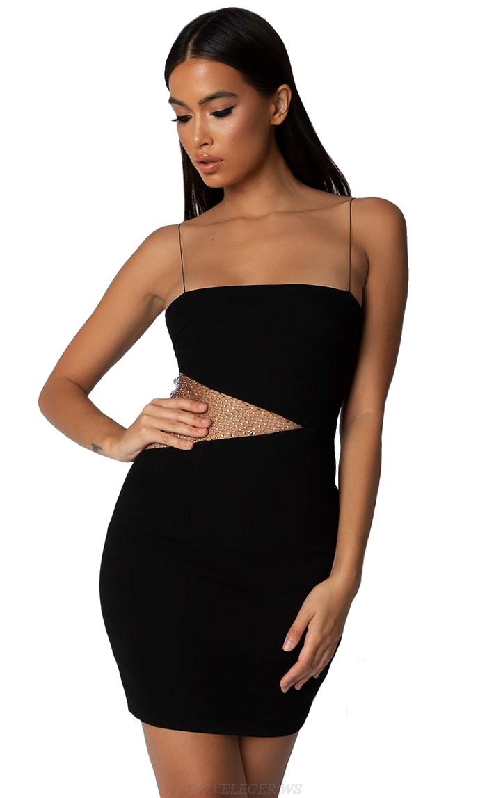 Herve Leger Black Mesh Bandage Dress