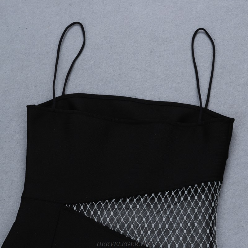 Herve Leger Black Mesh Bandage Dress