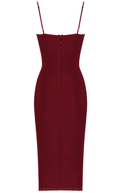 Herve Leger Burgundy Mesh Bandage Dress