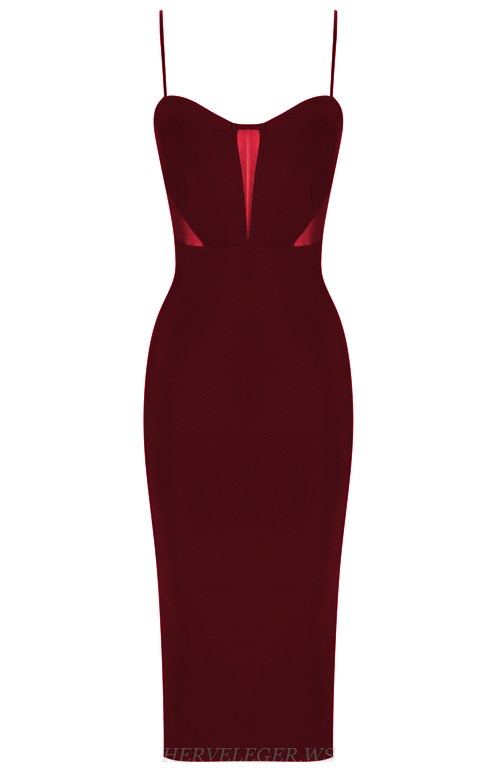 Herve Leger Burgundy Mesh Bandage Dress