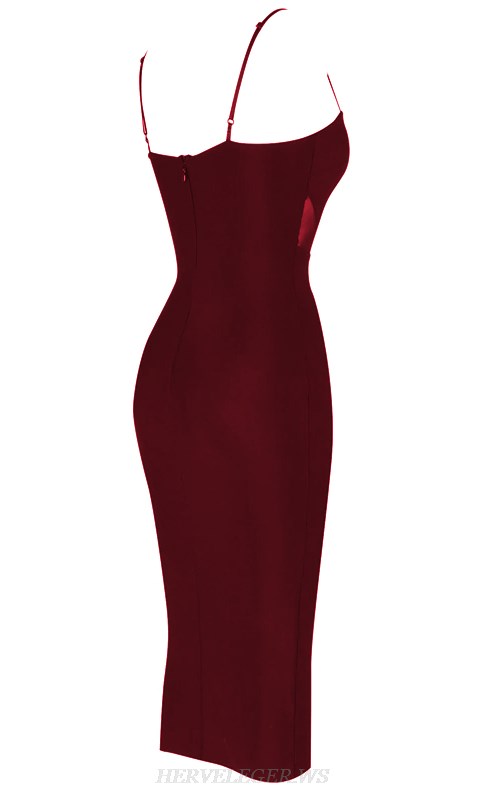 Herve Leger Burgundy Mesh Bandage Dress