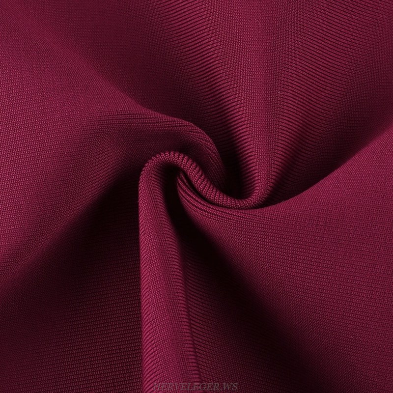 Herve Leger Burgundy Mesh Bandage Dress