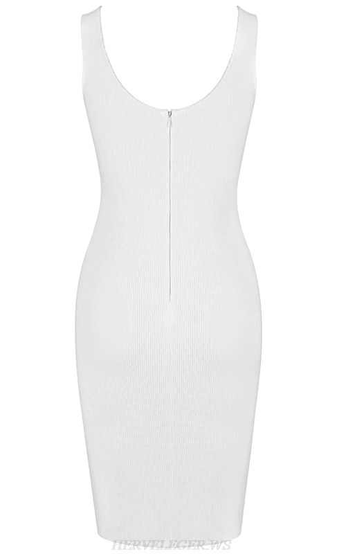 Herve Leger White Ribbed Bandage Dress