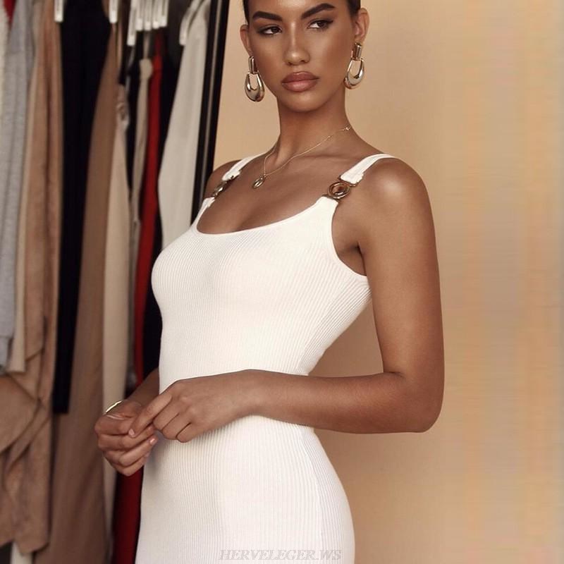 Herve Leger White Ribbed Bandage Dress