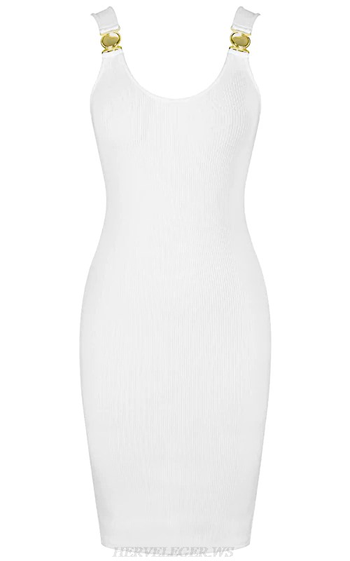 Herve Leger White Ribbed Bandage Dress