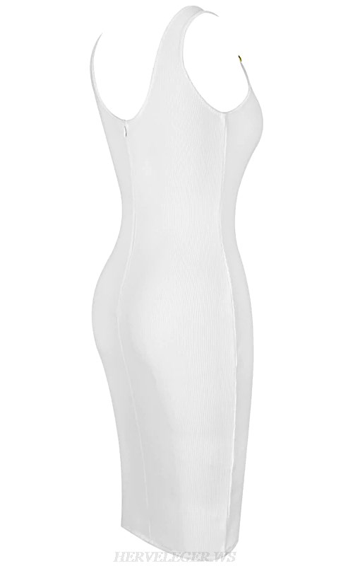 Herve Leger White Ribbed Bandage Dress
