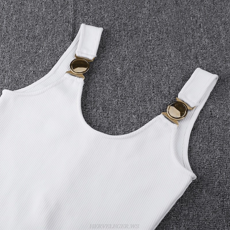 Herve Leger White Ribbed Bandage Dress