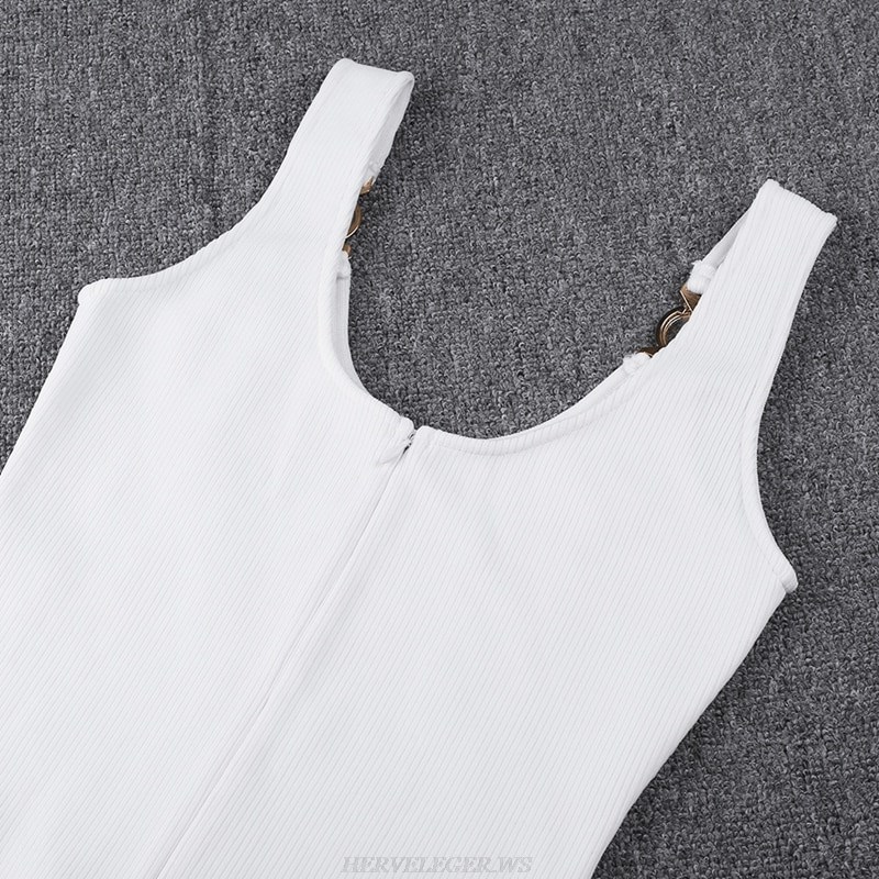 Herve Leger White Ribbed Bandage Dress