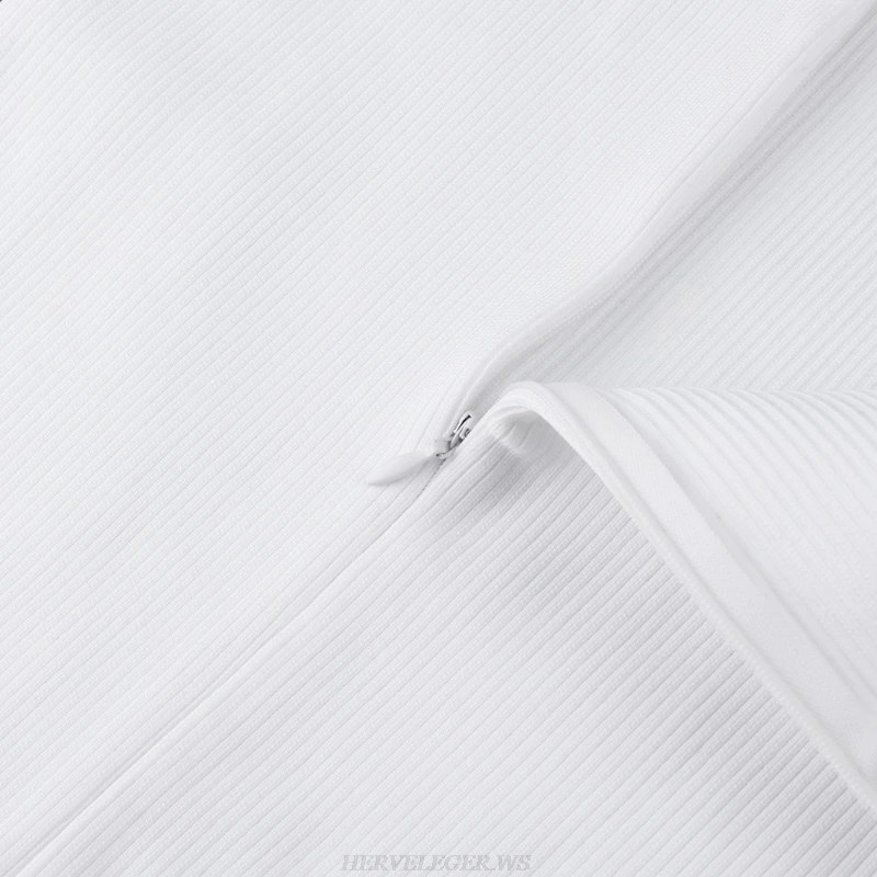 Herve Leger White Ribbed Bandage Dress