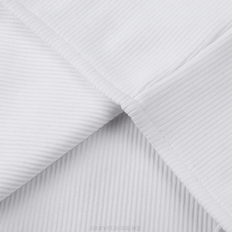 Herve Leger White Ribbed Bandage Dress