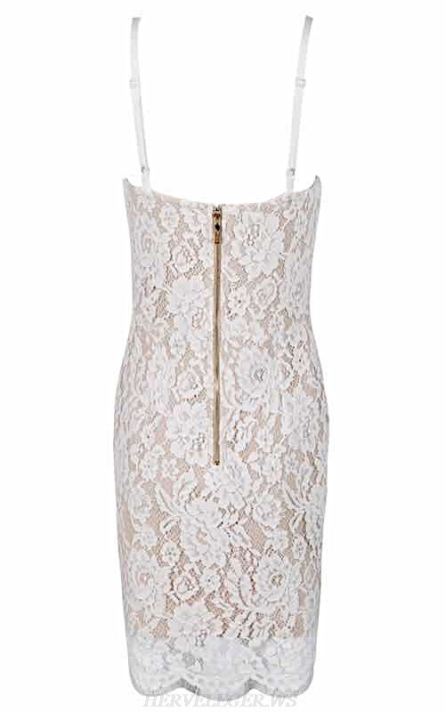 Herve Leger White Scalloped Lace Bandage Dress