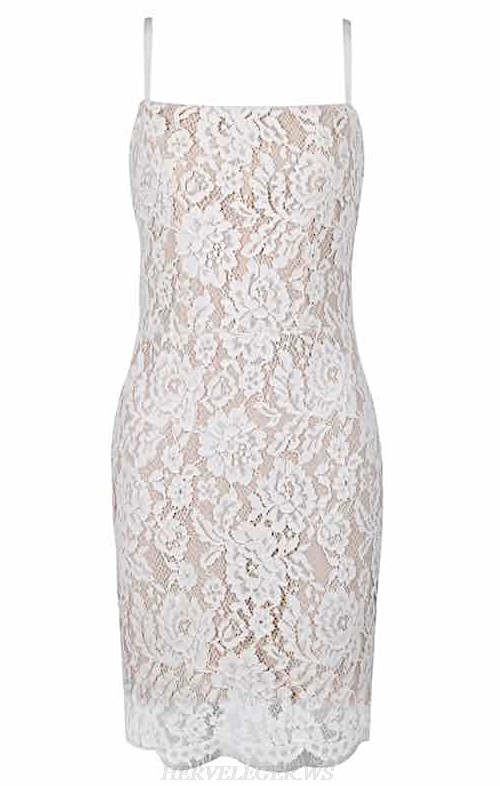 Herve Leger White Scalloped Lace Bandage Dress