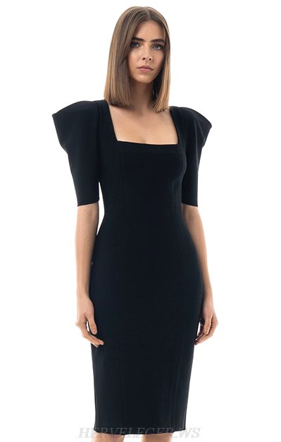 Herve Leger Black Short Sleeve Bandage Dress